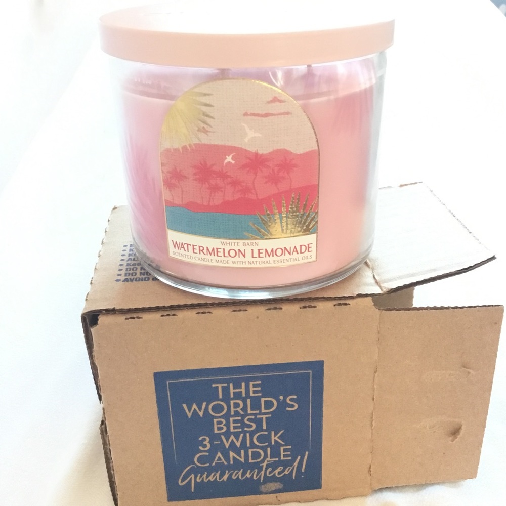 White Barn Watermelon Lemonade Scented Three Wick Candle NWT